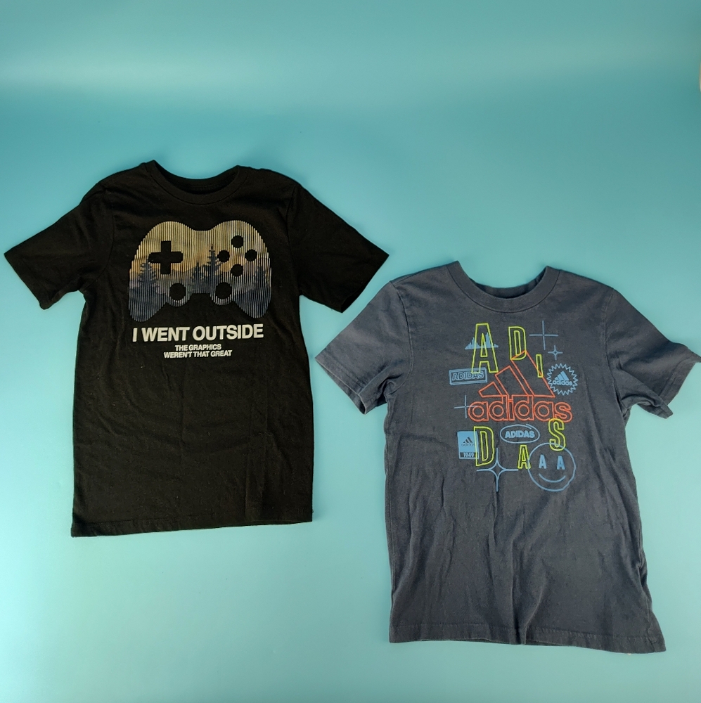 Adidas / Wonder Nation Boys Size 7 Lot Of 2 T-Shirts Black Blue EUC